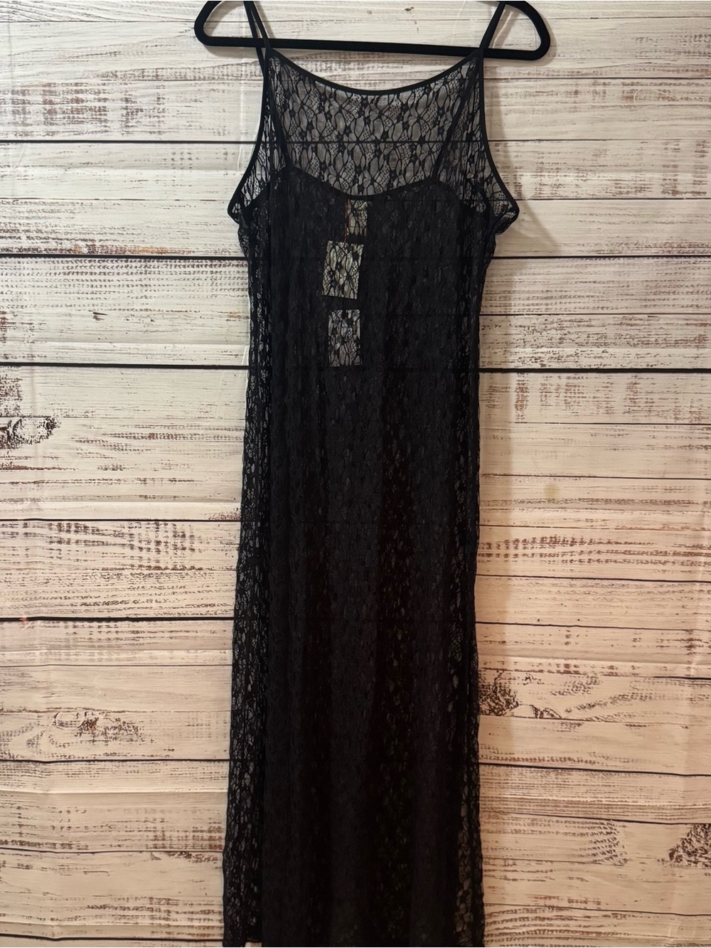 Black Lace Sheer Swim Cover-Up Maxi Dress